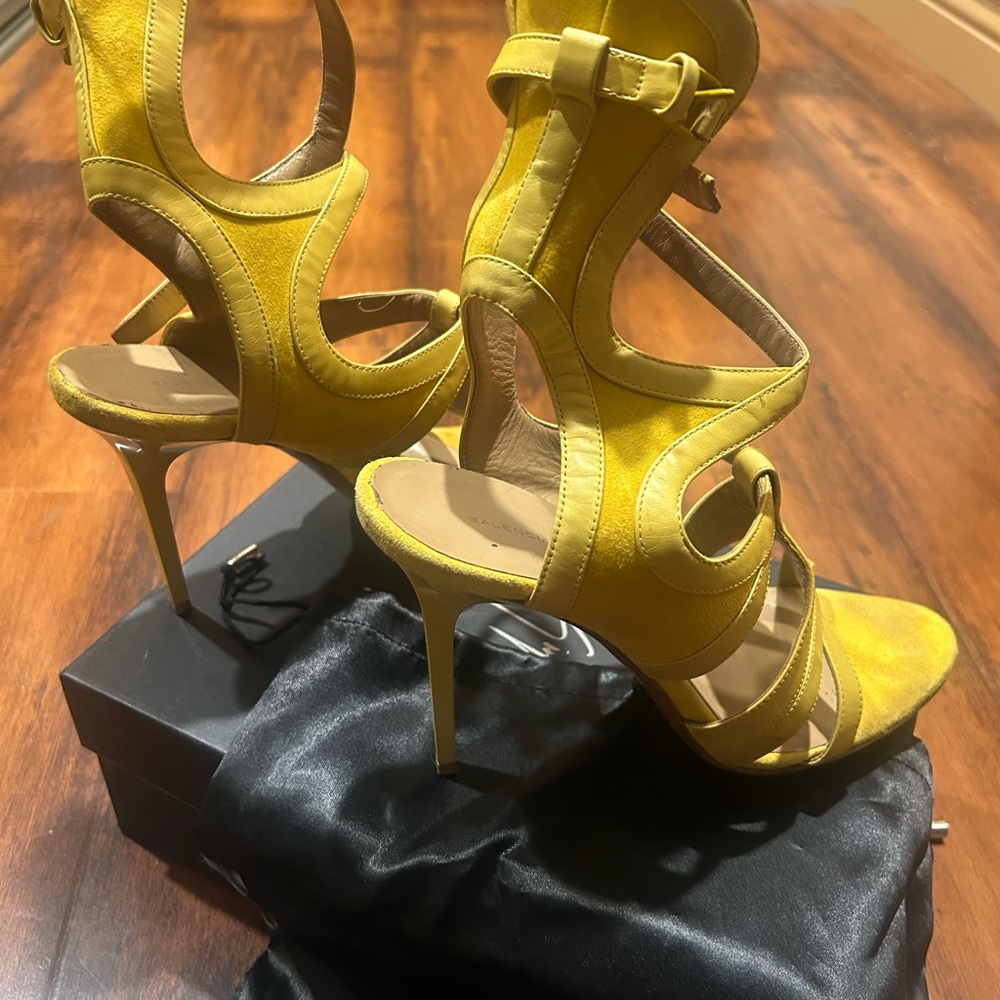 Balenciaga Yellow Stiletto Heels with Strappy Design